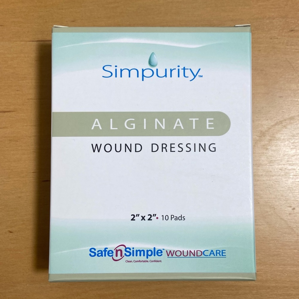 NEW Box of 10 - 2" x 2" Alginate Wound Dressing Simpurity Exp. 2027